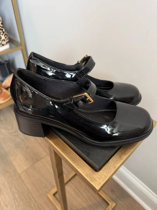 Zara Black Patent Mary Jane Block Heel Shoes - Picture 4 of 13